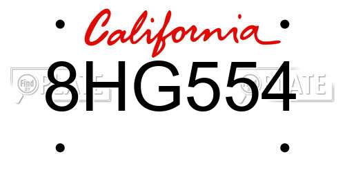 8HG554 California License Plate