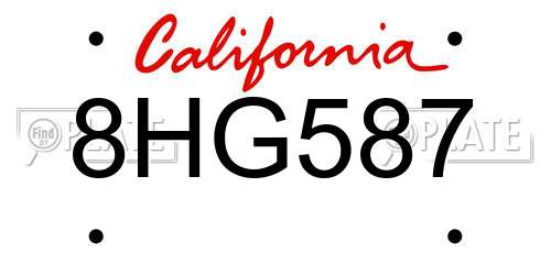 8HG587 California License Plate