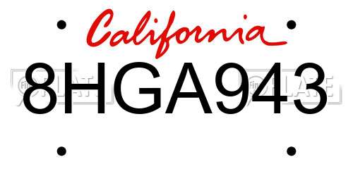 8HGA943 California License Plate
