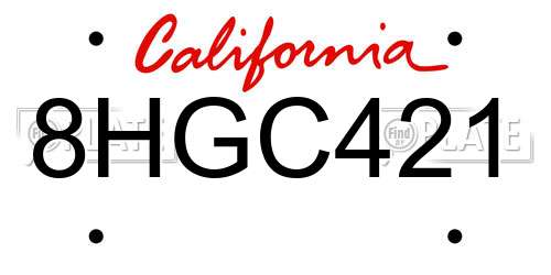 8HGC421 California License Plate