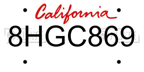8HGC869 California License Plate