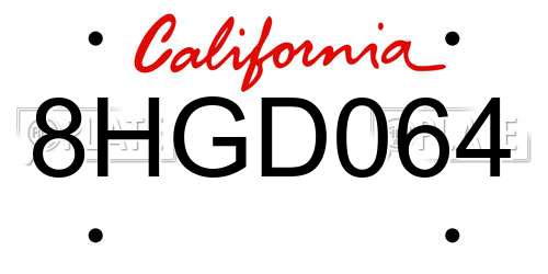 8HGD064 California License Plate