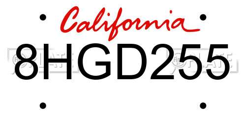 8HGD255 California License Plate