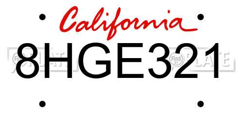 8HGE321 California License Plate