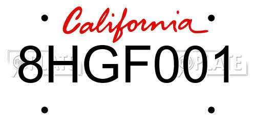 8HGF001 California License Plate