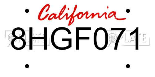 8HGF071 California License Plate
