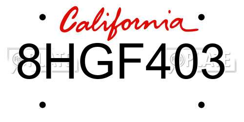 8HGF403 California License Plate