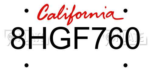 8HGF760 California License Plate