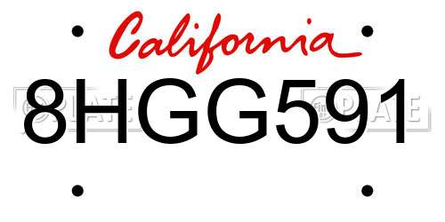 8HGG591 California License Plate