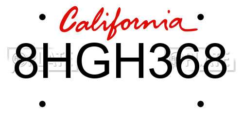 8HGH368 California License Plate
