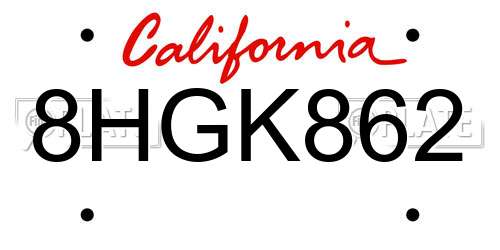 8HGK862 California License Plate