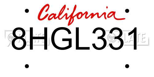 8HGL331 California License Plate