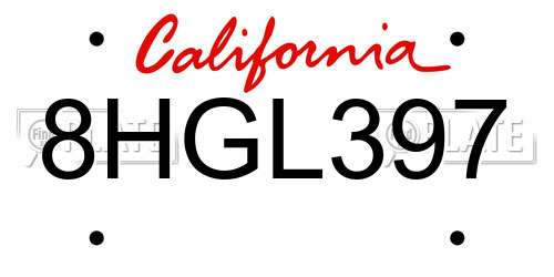 8HGL397 California License Plate