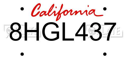8HGL437 California License Plate