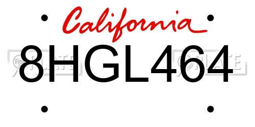 8HGL464 California License Plate