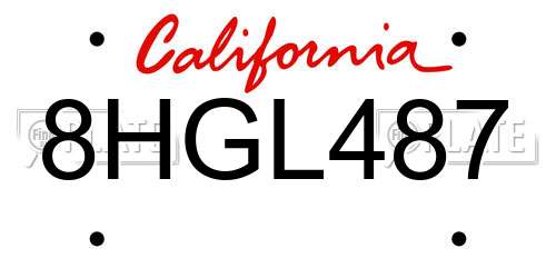 8HGL487 California License Plate