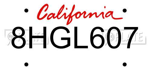8HGL607 California License Plate