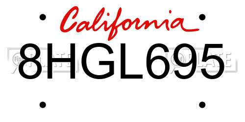 8HGL695 California License Plate