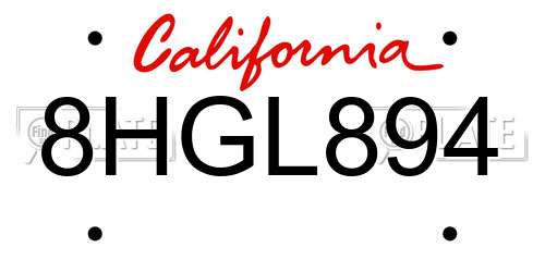 8HGL894 California License Plate