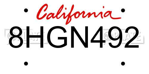 8HGN492 California License Plate