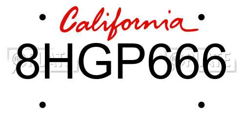 8HGP666 California License Plate