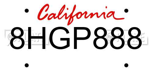 8HGP888 California License Plate