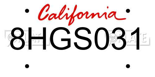 8HGS031 California License Plate
