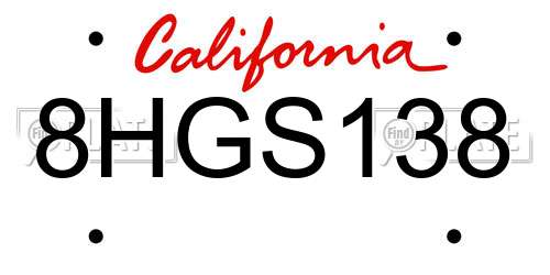 8HGS138 California License Plate