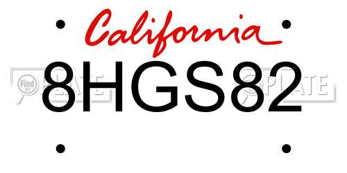 8HGS82 California License Plate