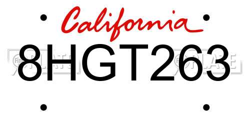 8HGT263 California License Plate