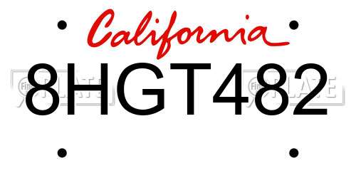 8HGT482 California License Plate