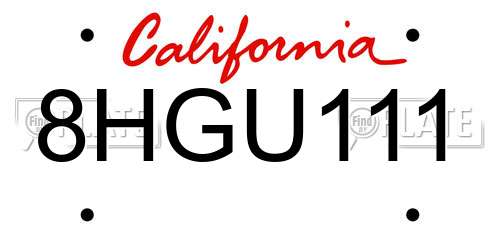 8HGU111 California License Plate