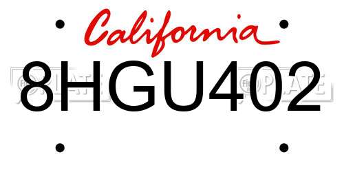 8HGU402 California License Plate