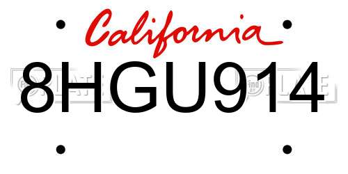 8HGU914 California License Plate