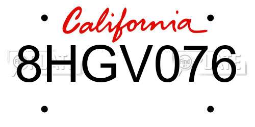 8HGV076 California License Plate