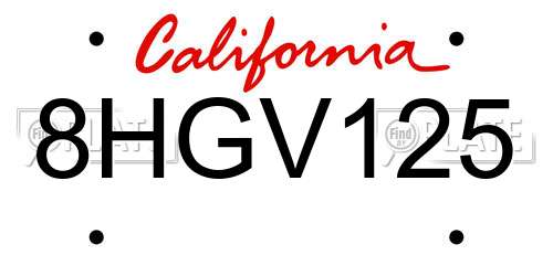 8HGV125 California License Plate
