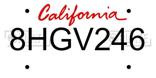 8HGV246 California License Plate