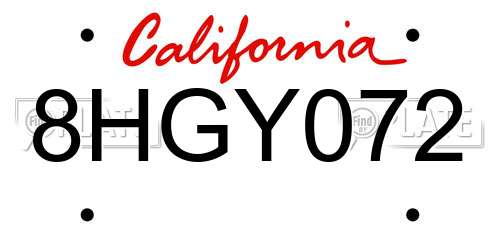 8HGY072 California License Plate