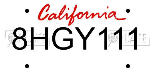 8HGY111 California License Plate