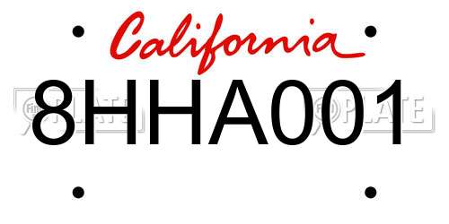8HHA001 California License Plate
