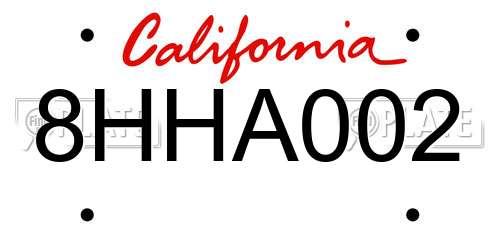 8HHA002 California License Plate
