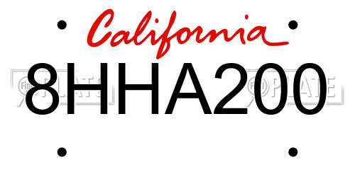 8HHA200 California License Plate