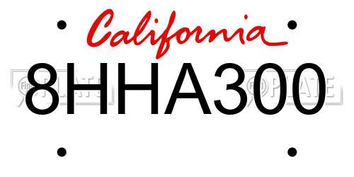 8HHA300 California License Plate