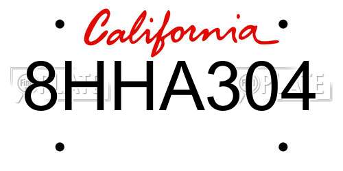 8HHA304 California License Plate
