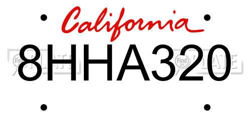 8HHA320 California License Plate