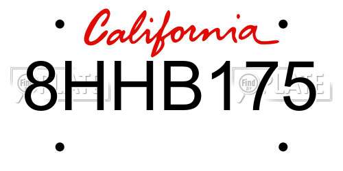 8HHB175 California License Plate
