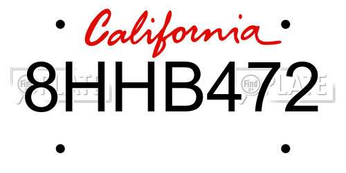 8HHB472 California License Plate