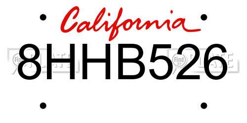 8HHB526 California License Plate