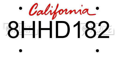 8HHD182 California License Plate
