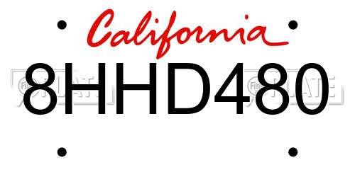 8HHD480 California License Plate